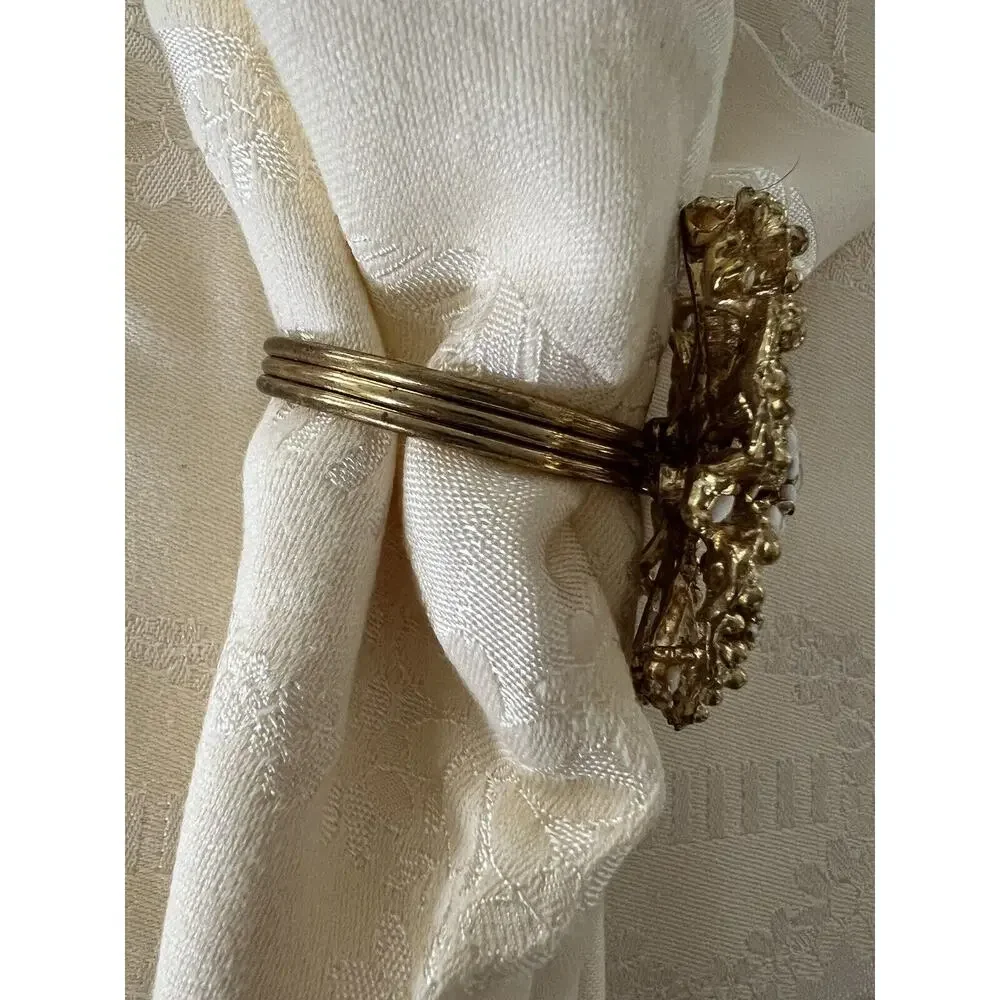 Pier 1 Napkin Rings Holders Jeweled Rhinestones & Beaded Set of 5 NWT Gold Plate